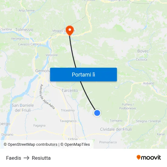 Faedis to Resiutta map