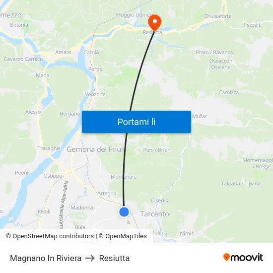 Magnano In Riviera to Resiutta map