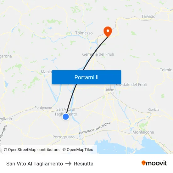 San Vito Al Tagliamento to Resiutta map