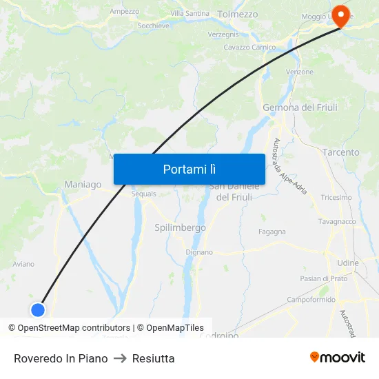 Roveredo In Piano to Resiutta map