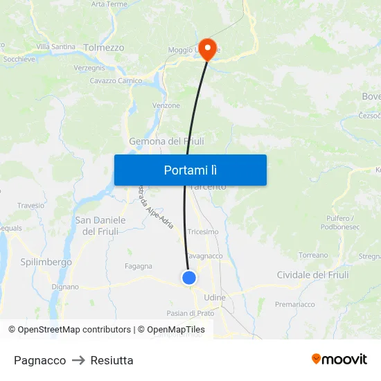 Pagnacco to Resiutta map