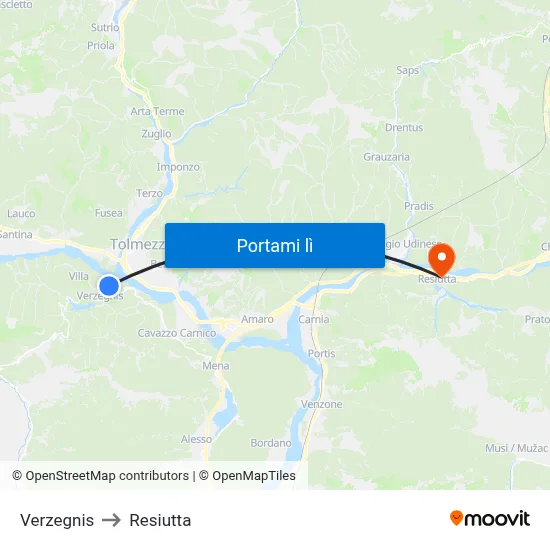 Verzegnis to Resiutta map