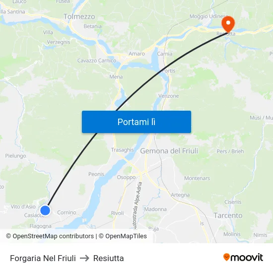 Forgaria Nel Friuli to Resiutta map