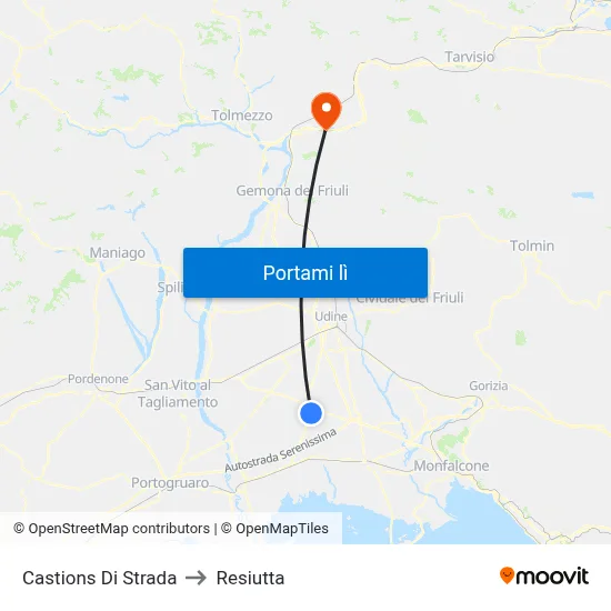Castions Di Strada to Resiutta map
