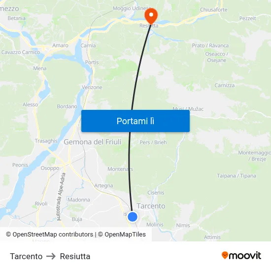 Tarcento to Resiutta map
