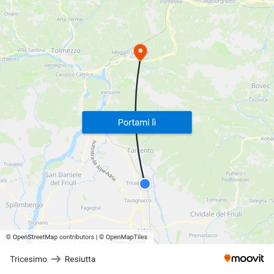 Tricesimo to Resiutta map