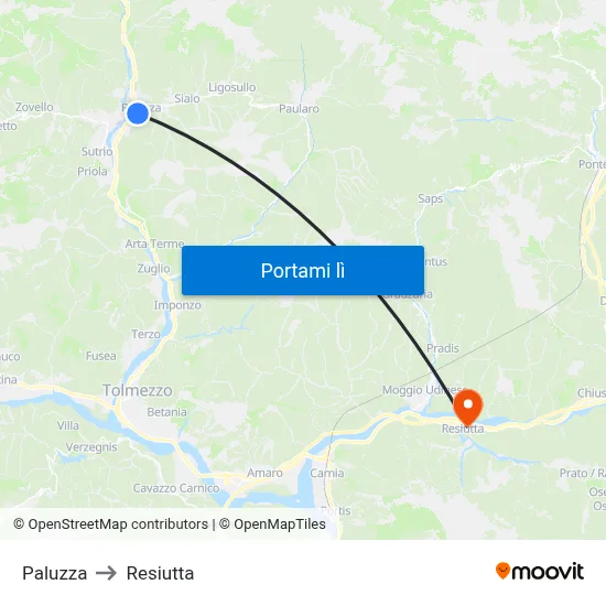 Paluzza to Resiutta map