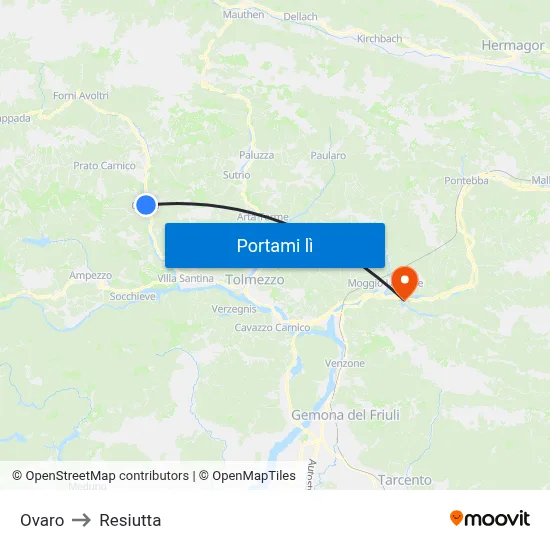 Ovaro to Resiutta map