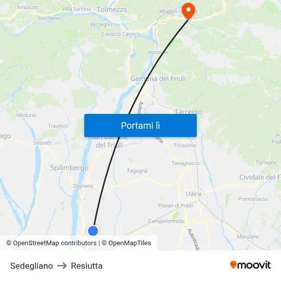 Sedegliano to Resiutta map