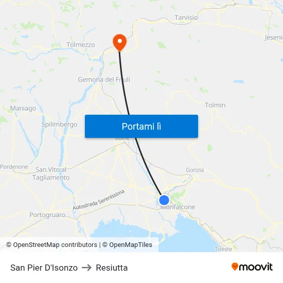 San Pier D'Isonzo to Resiutta map