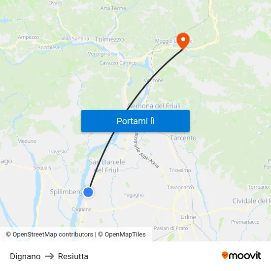 Dignano to Resiutta map
