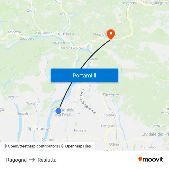 Ragogna to Resiutta map