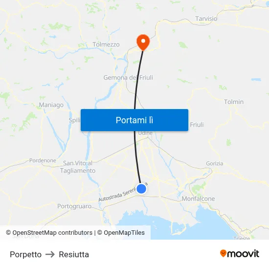 Porpetto to Resiutta map