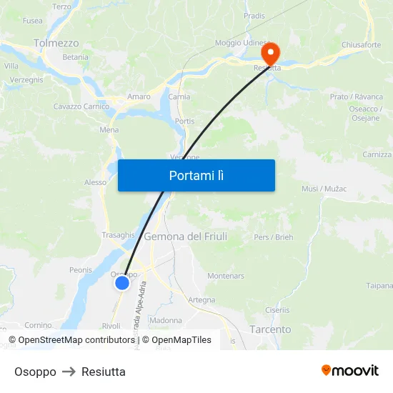 Osoppo to Resiutta map