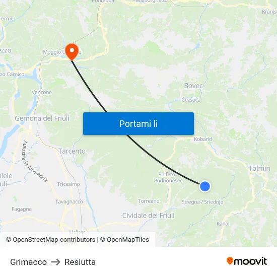 Grimacco to Resiutta map