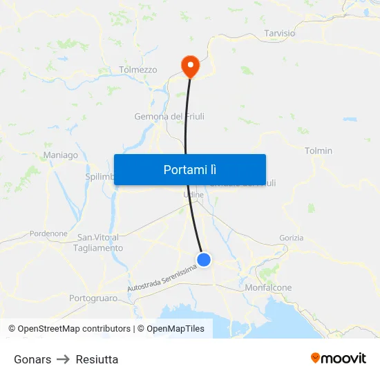 Gonars to Resiutta map