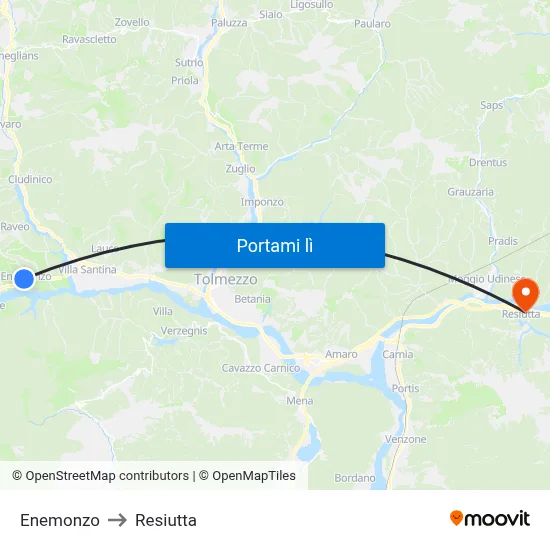 Enemonzo to Resiutta map