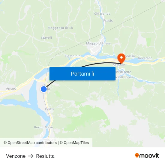 Venzone to Resiutta map