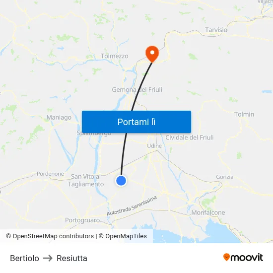 Bertiolo to Resiutta map