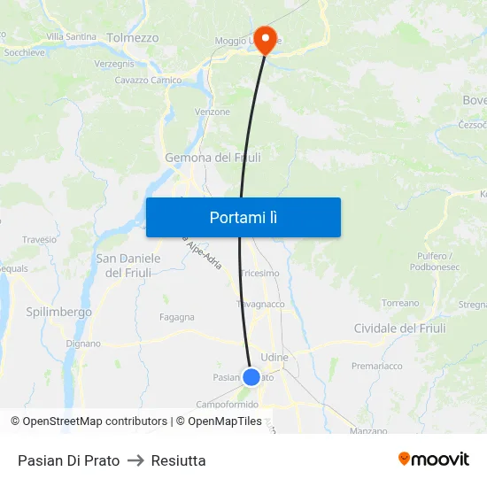 Pasian Di Prato to Resiutta map