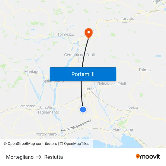 Mortegliano to Resiutta map