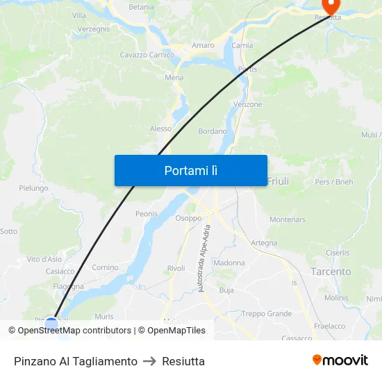 Pinzano Al Tagliamento to Resiutta map