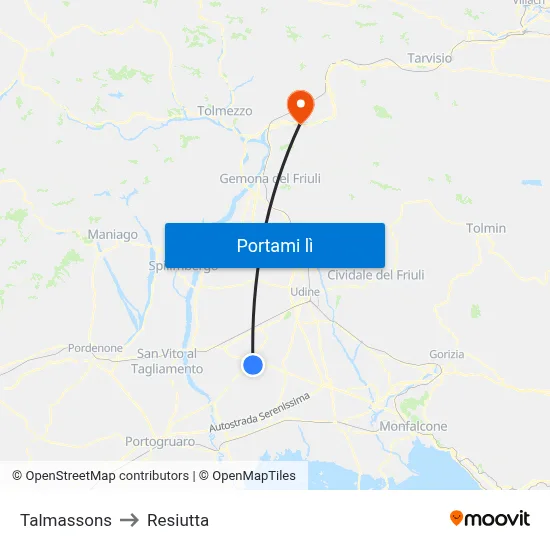 Talmassons to Resiutta map