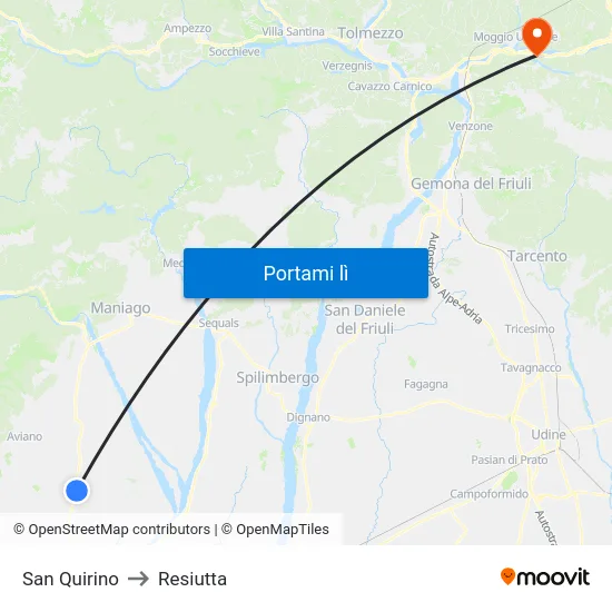 San Quirino to Resiutta map