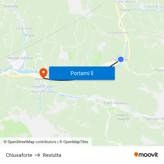 Chiusaforte to Resiutta map