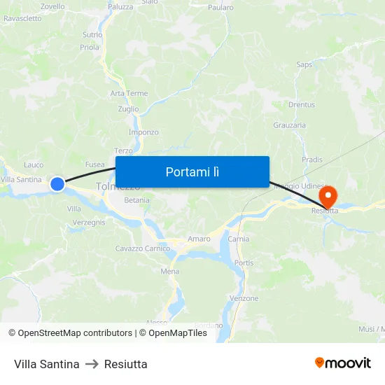 Villa Santina to Resiutta map