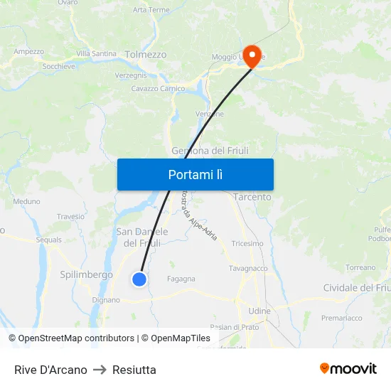 Rive D'Arcano to Resiutta map