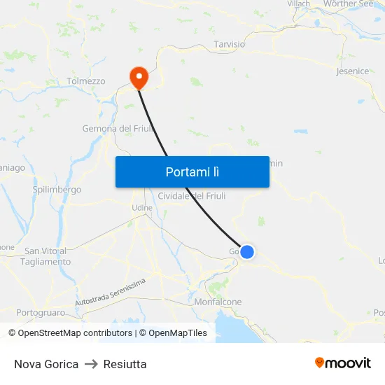 Nova Gorica to Resiutta map