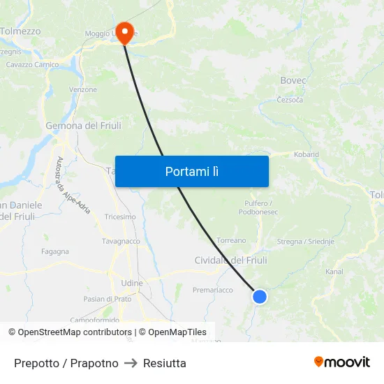 Prepotto / Prapotno to Resiutta map