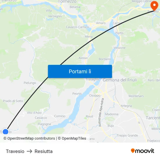 Travesio to Resiutta map