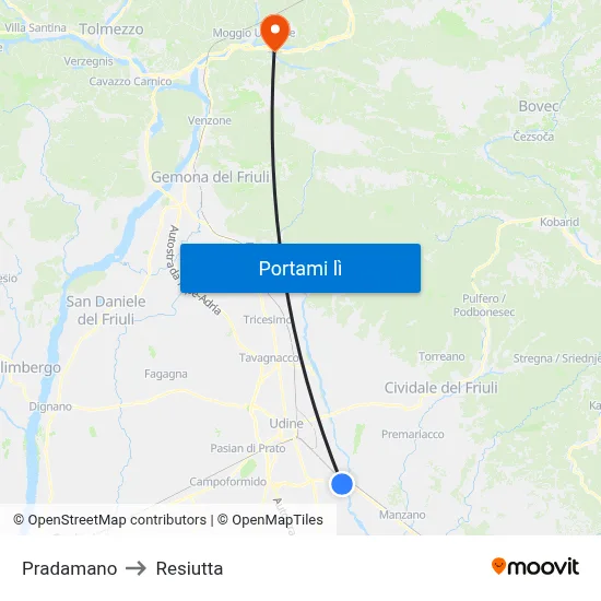 Pradamano to Resiutta map