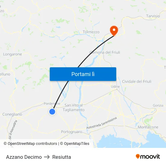 Azzano Decimo to Resiutta map