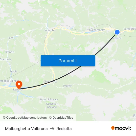 Malborghetto Valbruna to Resiutta map