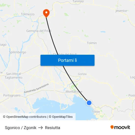Sgonico / Zgonik to Resiutta map