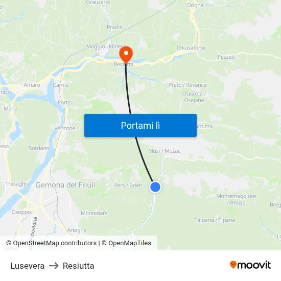 Lusevera to Resiutta map