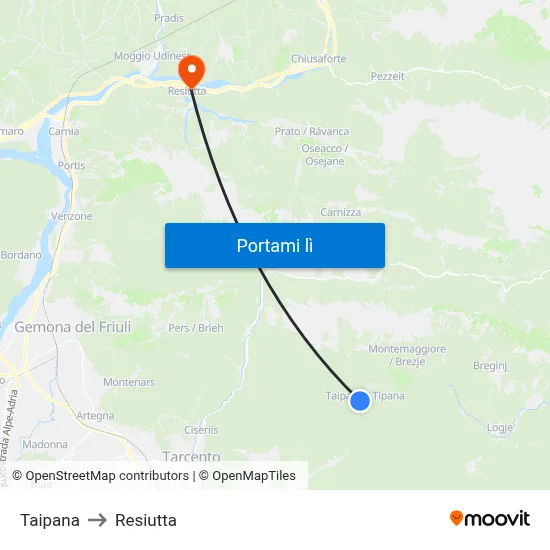Taipana to Resiutta map