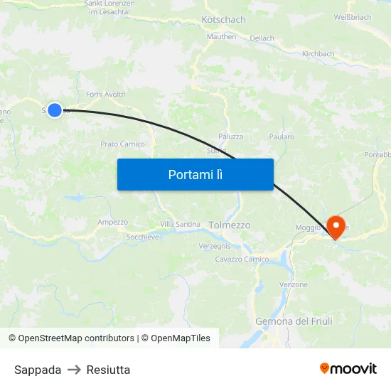 Sappada to Resiutta map