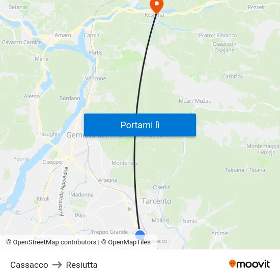 Cassacco to Resiutta map