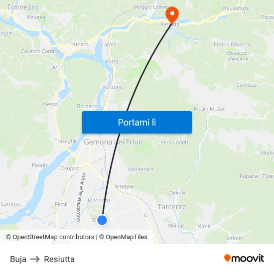 Buja to Resiutta map