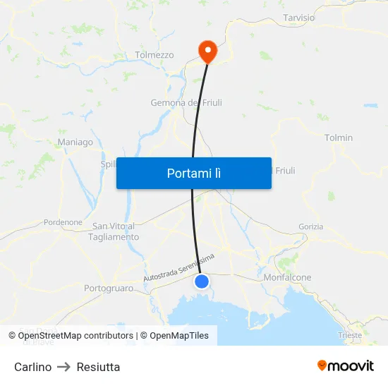 Carlino to Resiutta map