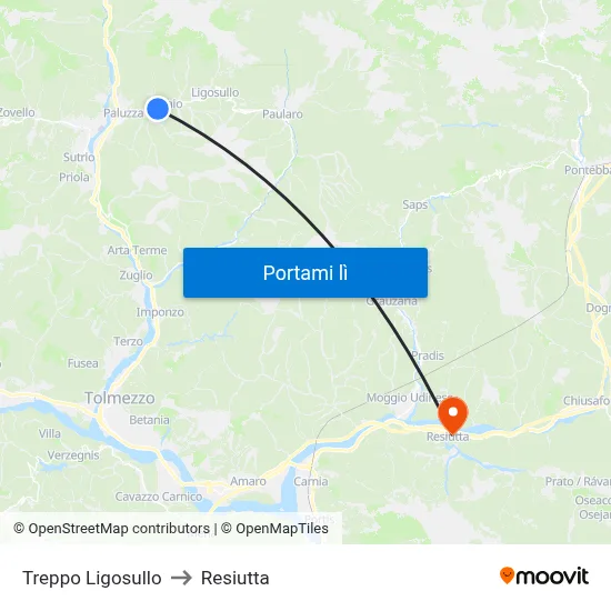 Treppo Ligosullo to Resiutta map