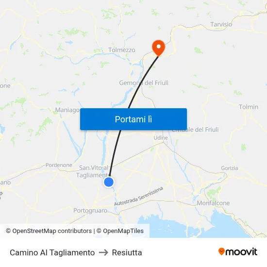 Camino Al Tagliamento to Resiutta map