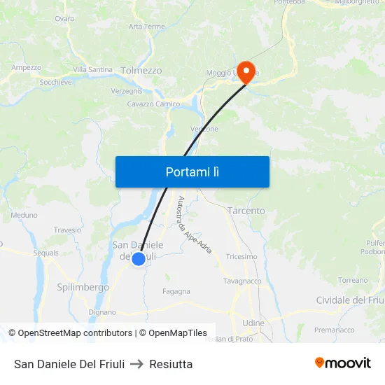 San Daniele Del Friuli to Resiutta map