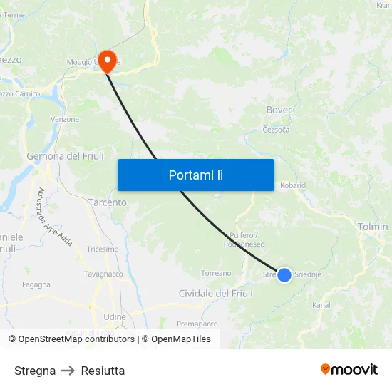Stregna to Resiutta map