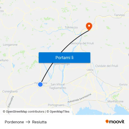 Pordenone to Resiutta map