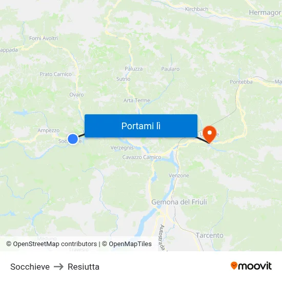 Socchieve to Resiutta map